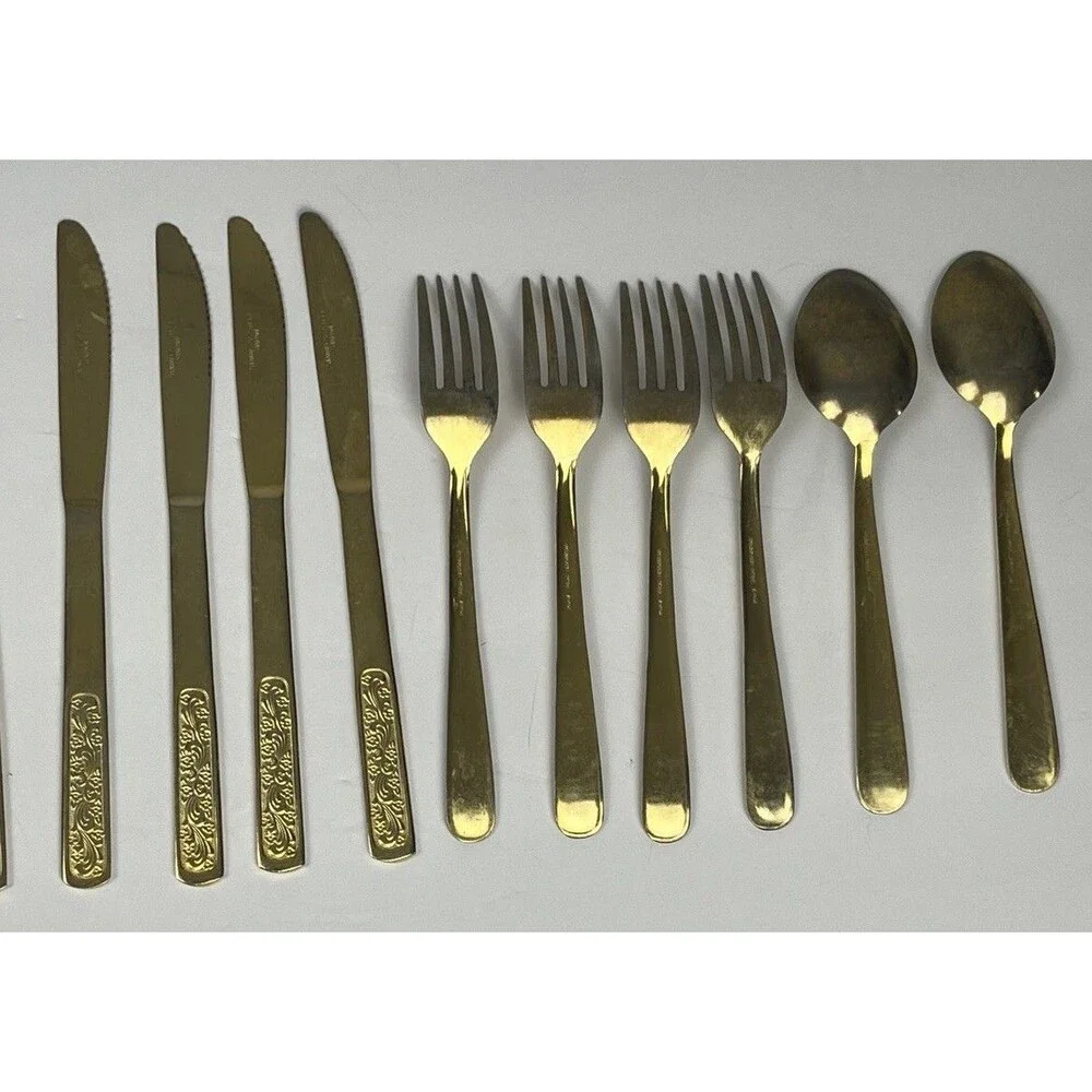 Gold Plated Flatware Vintage Silverware Japan‎ Mid Century Replacement 11 Pc MCM